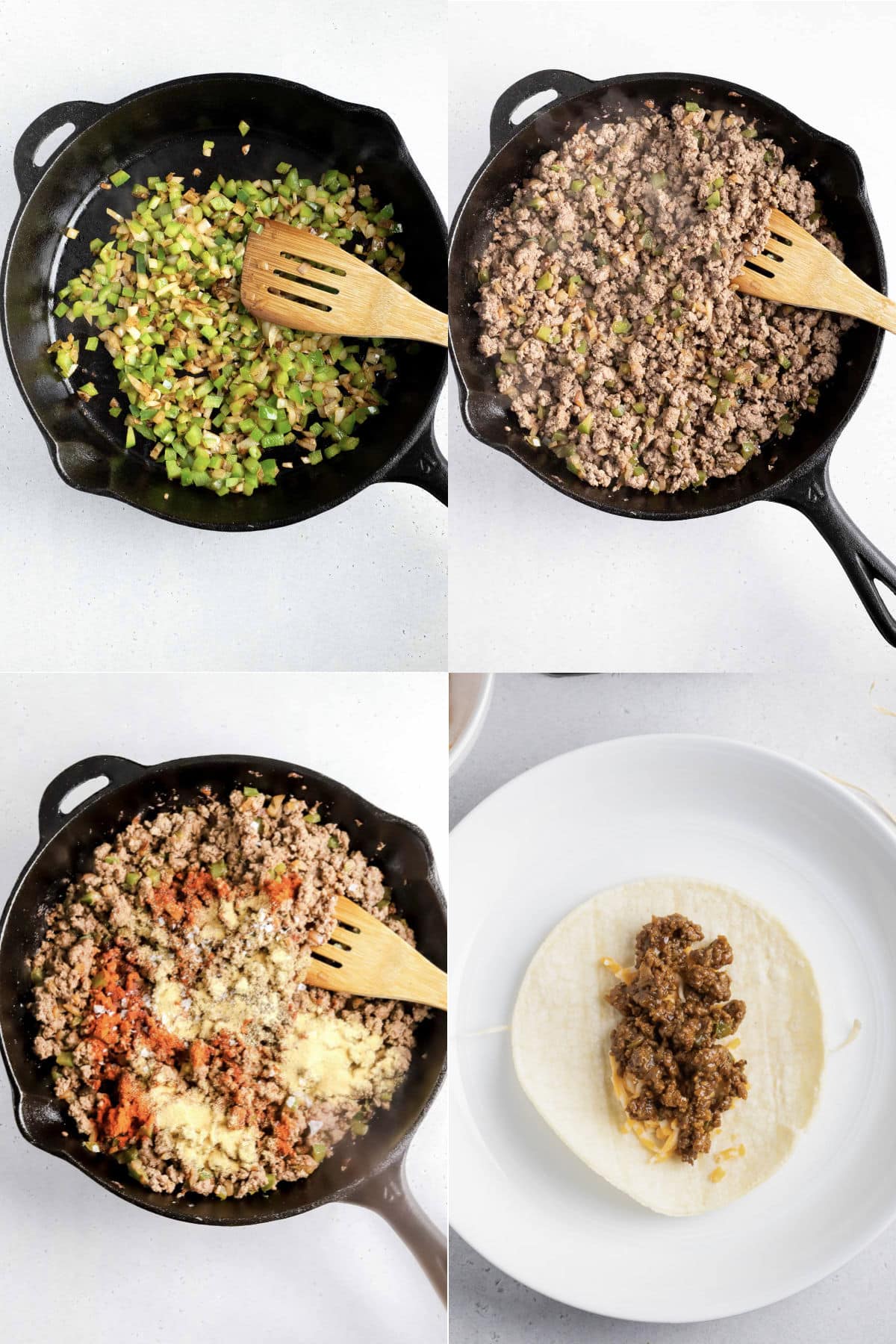 Collage of ground beef taquitos recipe process.