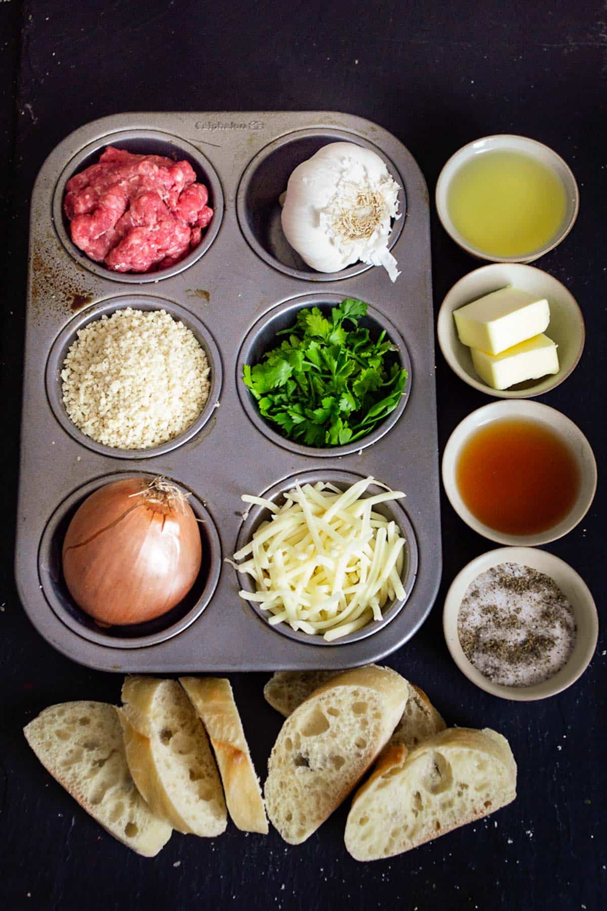 The ingredients for French Onion Meatballs.