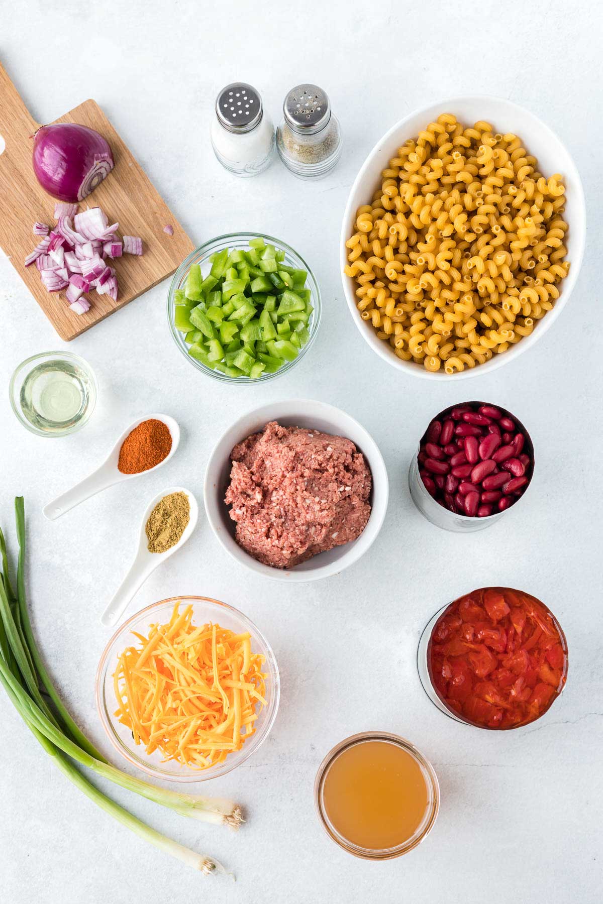 Ingredients for instant pot chili mac.