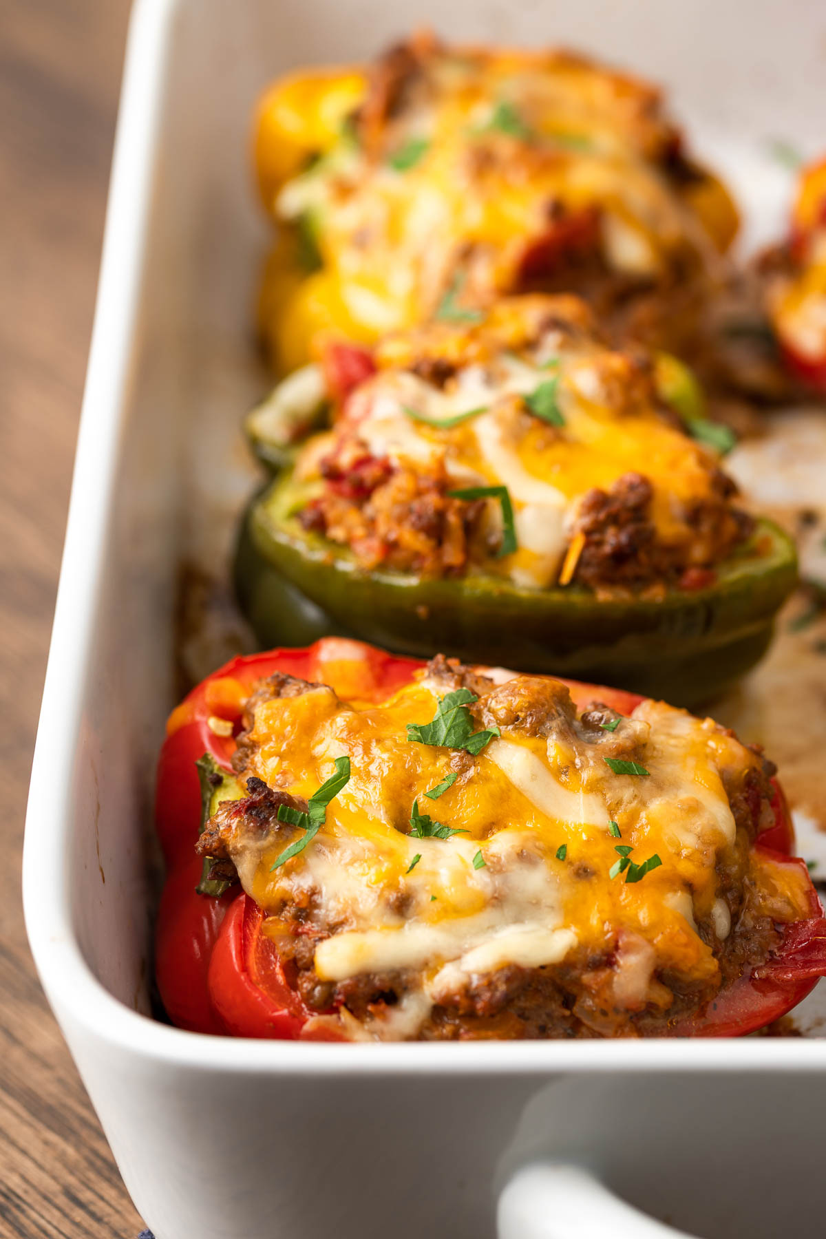 Cheesy Keto Stuffed Peppers fresh from the oven.