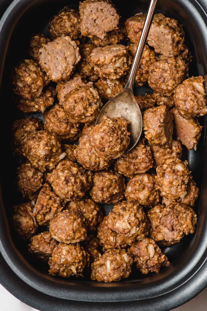 Meatballs in a slow cooker.